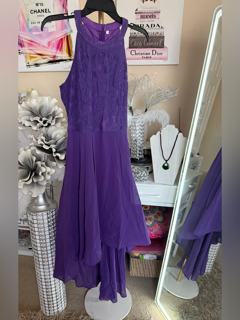 Elegant Purple Lace Halter Maxi Dress